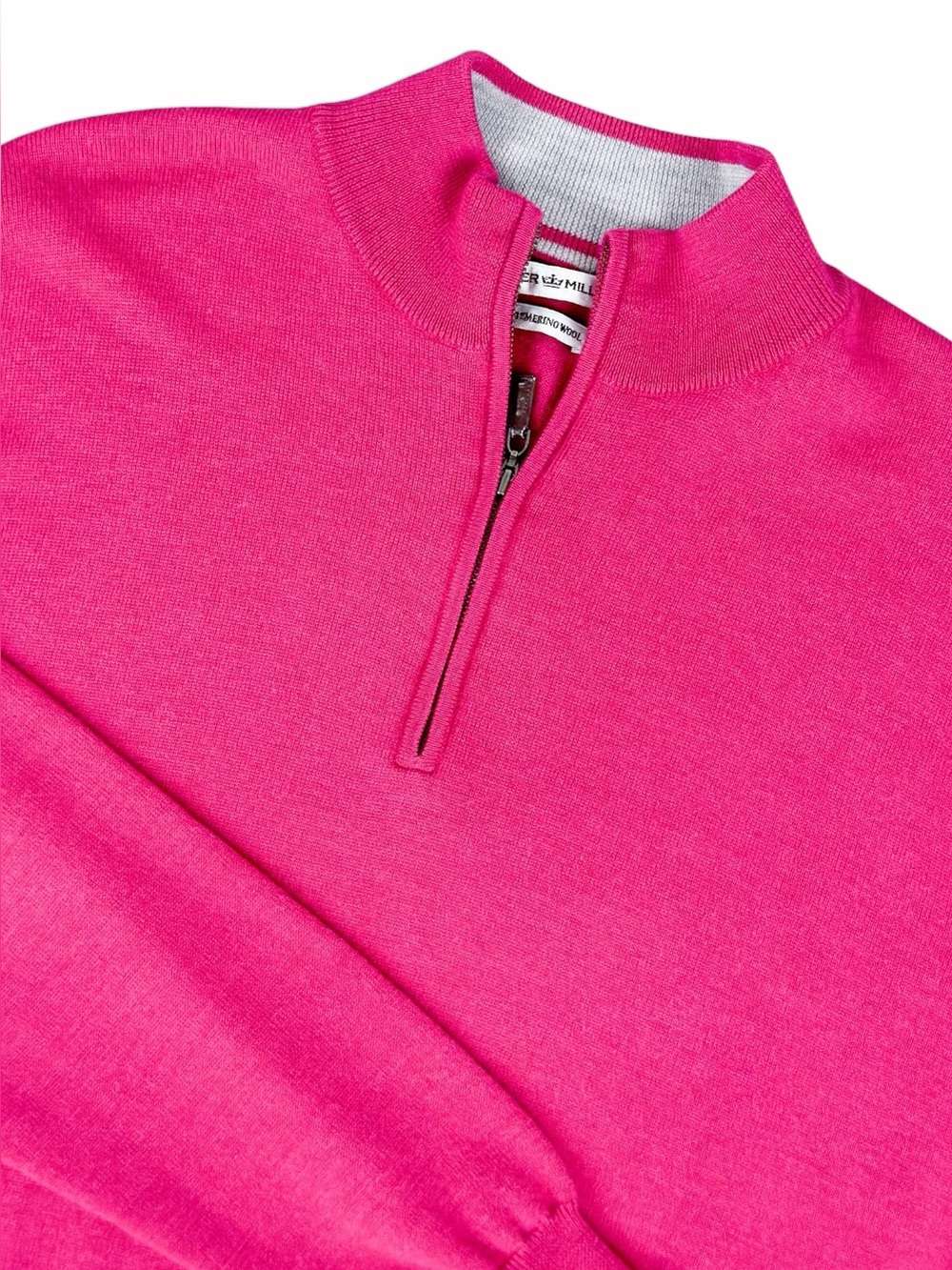 Peter Millar Men's Large 100% Merino Wool Quarter Zip Sweater Pink Mock Neck